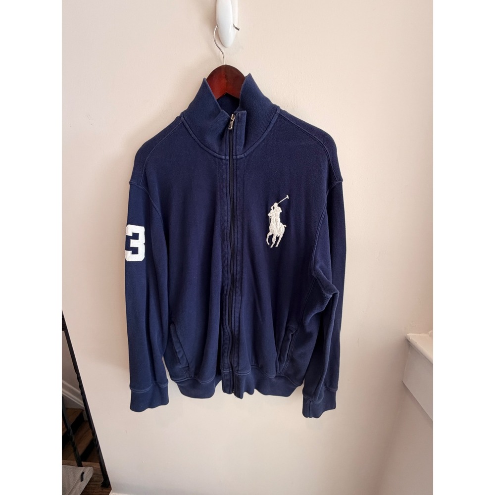 Polo Ralph Lauren Big Pony Full Zip Sweatshirt XL Navy 3 Patch Sleeve Logo
